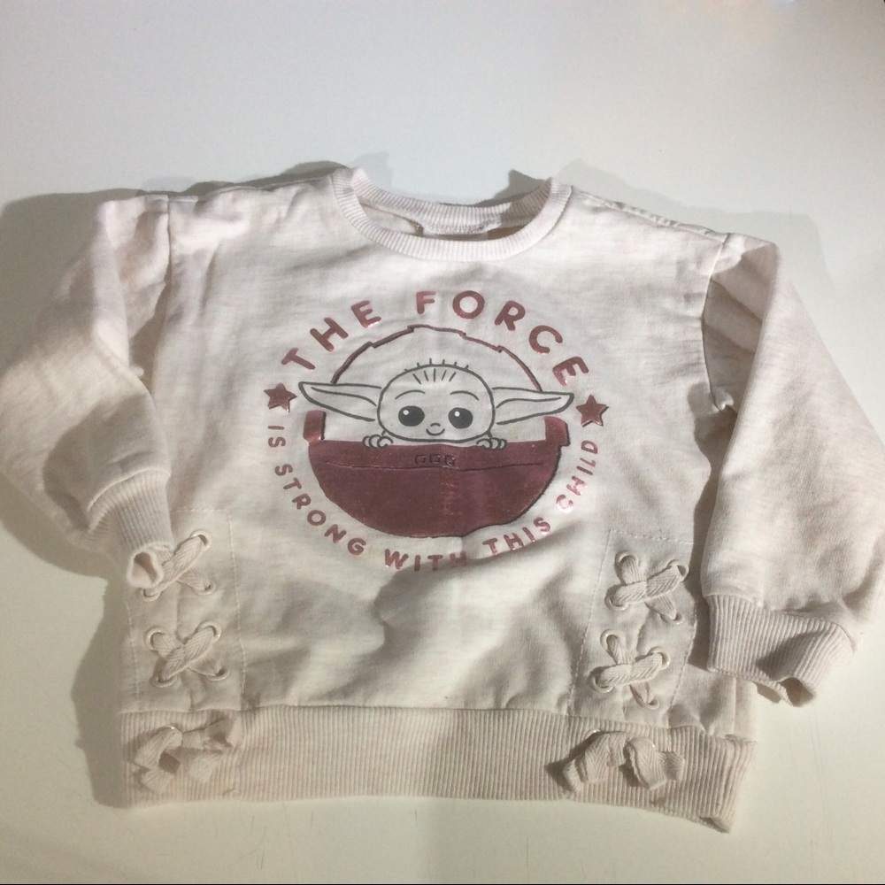 Star Wars Baby Yoda Grogu Tan Pink Heather Sweatshirt Force is Strong Graphic